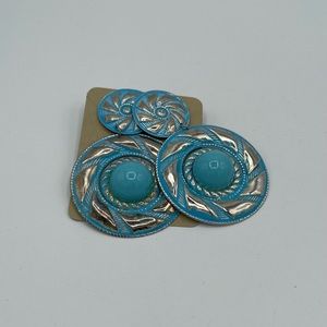 NWOT Vintage Silver and Turquoise Metal Large Stud Earrings
